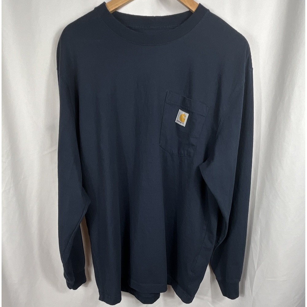 Carhartt Men's Size Large Blue Long Sleeve Crew Neck Graphic Tee Shirt